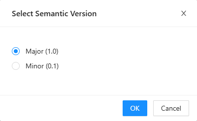 The Select Semantic Version dialog, with Major (1.0) picked
